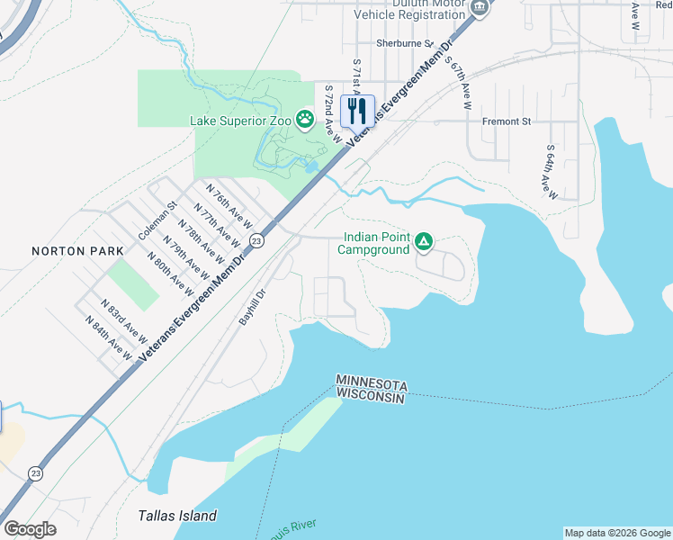 map of restaurants, bars, coffee shops, grocery stores, and more near 918 South 72nd Avenue West in Duluth