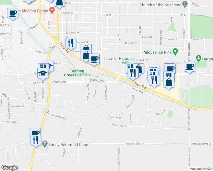 map of restaurants, bars, coffee shops, grocery stores, and more near 682 Styner Avenue in Moscow
