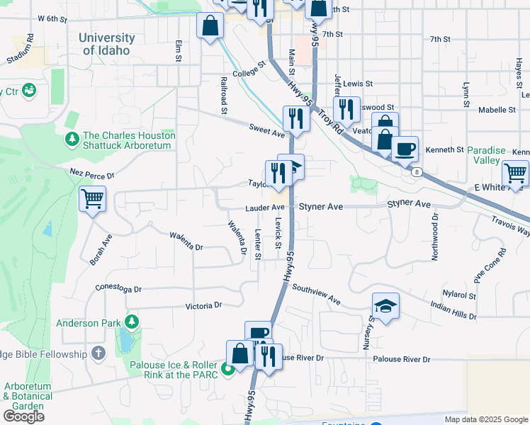 map of restaurants, bars, coffee shops, grocery stores, and more near 200 Lauder Avenue in Moscow