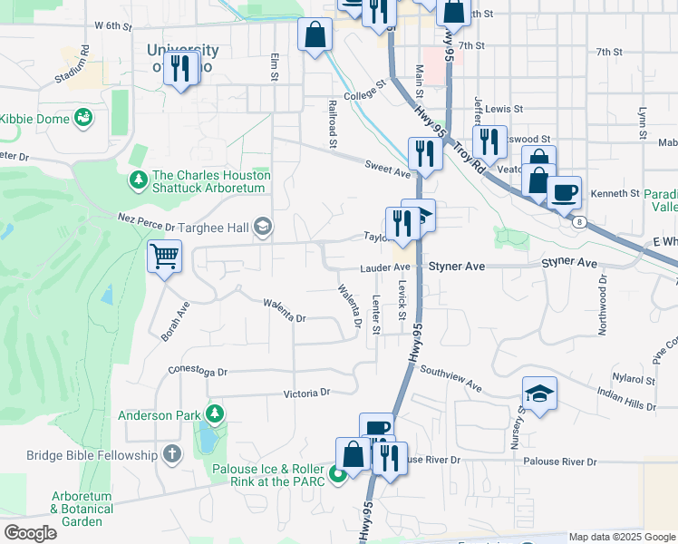 map of restaurants, bars, coffee shops, grocery stores, and more near 446 Ridge Road in Moscow