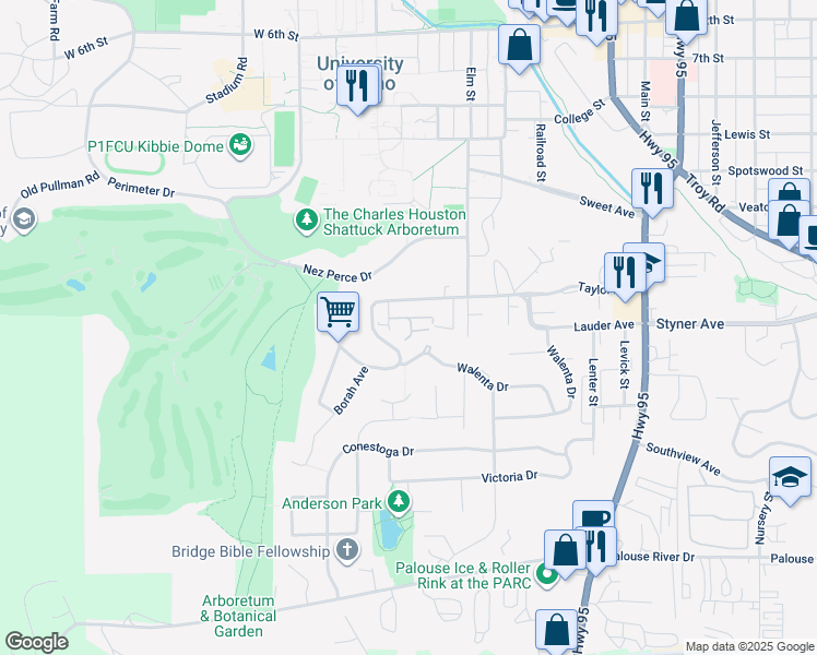 map of restaurants, bars, coffee shops, grocery stores, and more near 1122 King Road in Moscow