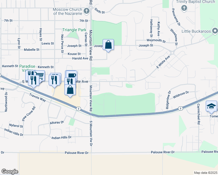 map of restaurants, bars, coffee shops, grocery stores, and more near 1825 White in Moscow