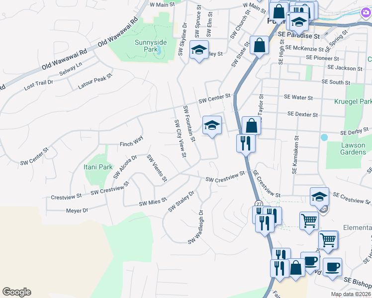 map of restaurants, bars, coffee shops, grocery stores, and more near 915 Southwest City View Street in Pullman