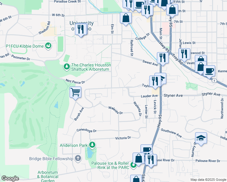 map of restaurants, bars, coffee shops, grocery stores, and more near 1314 Blake Avenue in Moscow
