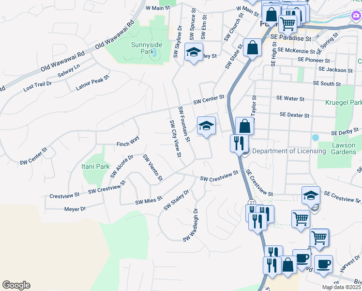 map of restaurants, bars, coffee shops, grocery stores, and more near 915 Southwest City View Street in Pullman