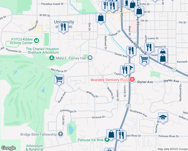 map of restaurants, bars, coffee shops, grocery stores, and more near 1314 Blake Avenue in Moscow