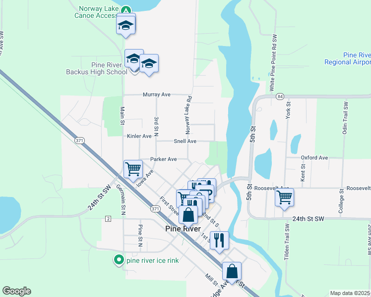 map of restaurants, bars, coffee shops, grocery stores, and more near 603 Norway Lake Road in Pine River