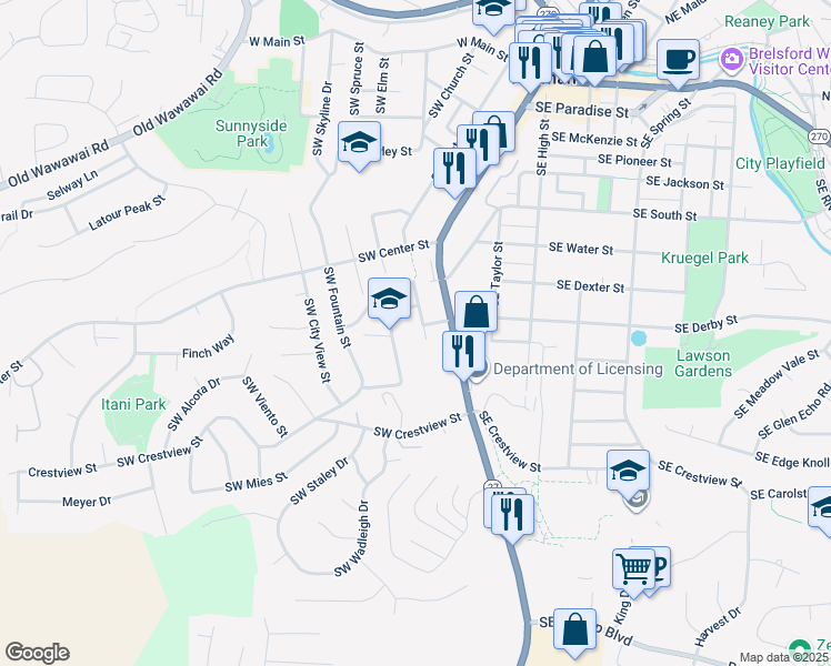 map of restaurants, bars, coffee shops, grocery stores, and more near 755 South Grand Avenue in Pullman