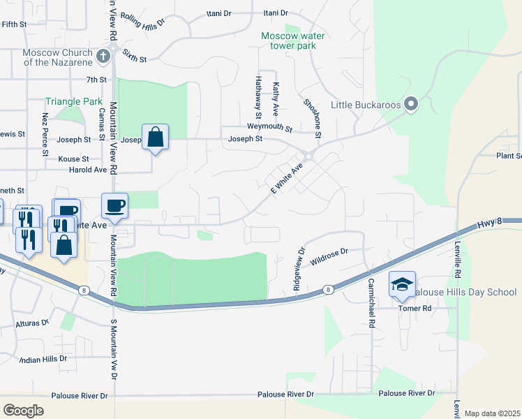map of restaurants, bars, coffee shops, grocery stores, and more near 1306 Edinborough Court in Moscow