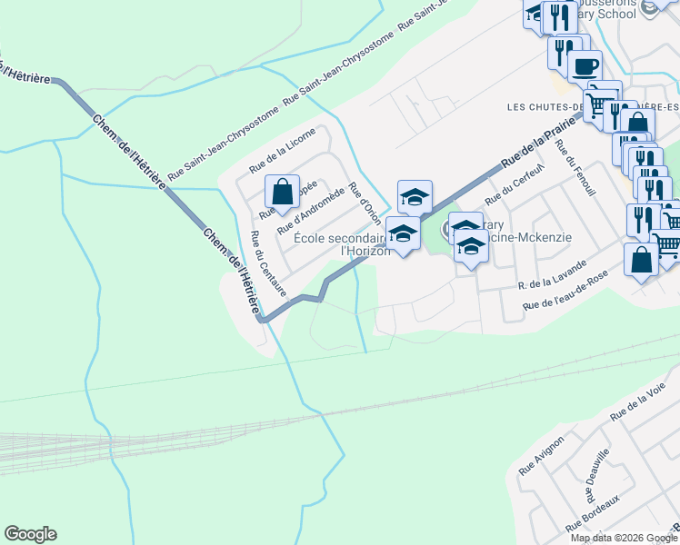 map of restaurants, bars, coffee shops, grocery stores, and more near 1862 Rue de la Prairie Ouest in Lévis