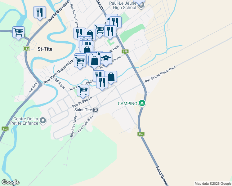 map of restaurants, bars, coffee shops, grocery stores, and more near 740 Rue de la Montagne in Saint-Tite