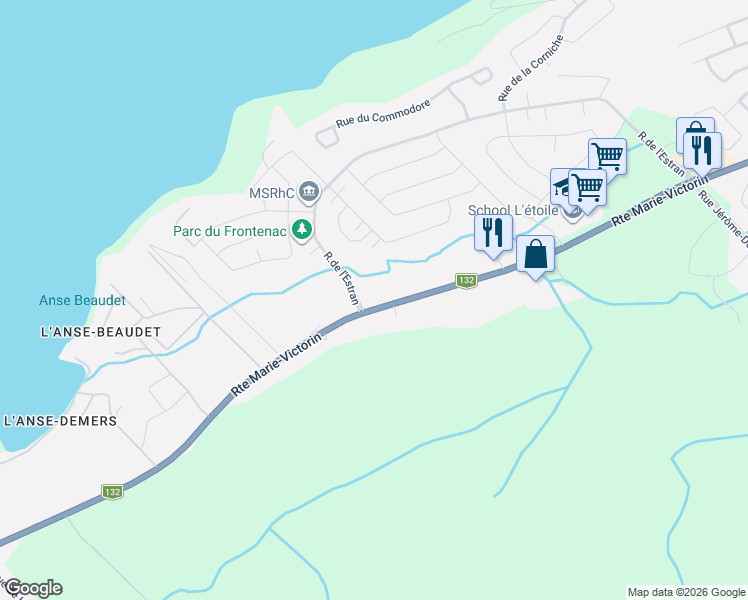 map of restaurants, bars, coffee shops, grocery stores, and more near 568 Route Marie-Victorin in Saint-Nicolas