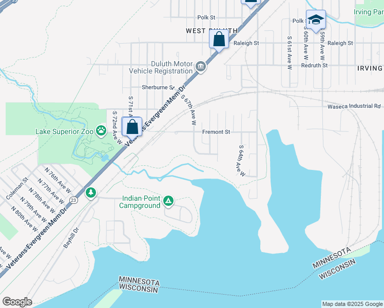 map of restaurants, bars, coffee shops, grocery stores, and more near 631 South 67th Avenue West in Duluth