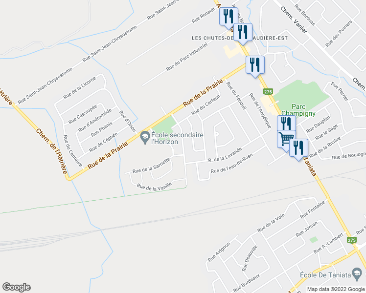 map of restaurants, bars, coffee shops, grocery stores, and more near Rue de la Citronnelle in Lévis