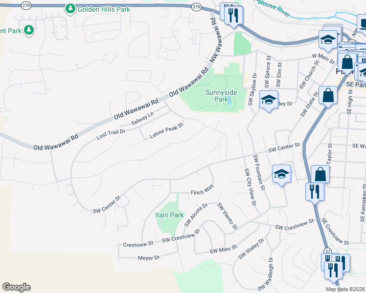 map of restaurants, bars, coffee shops, grocery stores, and more near 1055 Latour Peak Street in Pullman