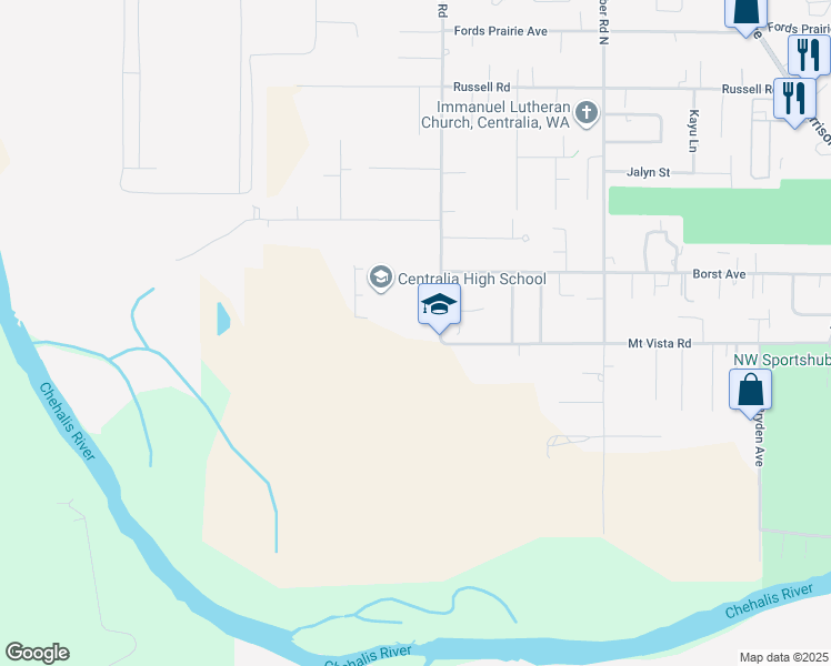 map of restaurants, bars, coffee shops, grocery stores, and more near 813 Eshom Road in Centralia