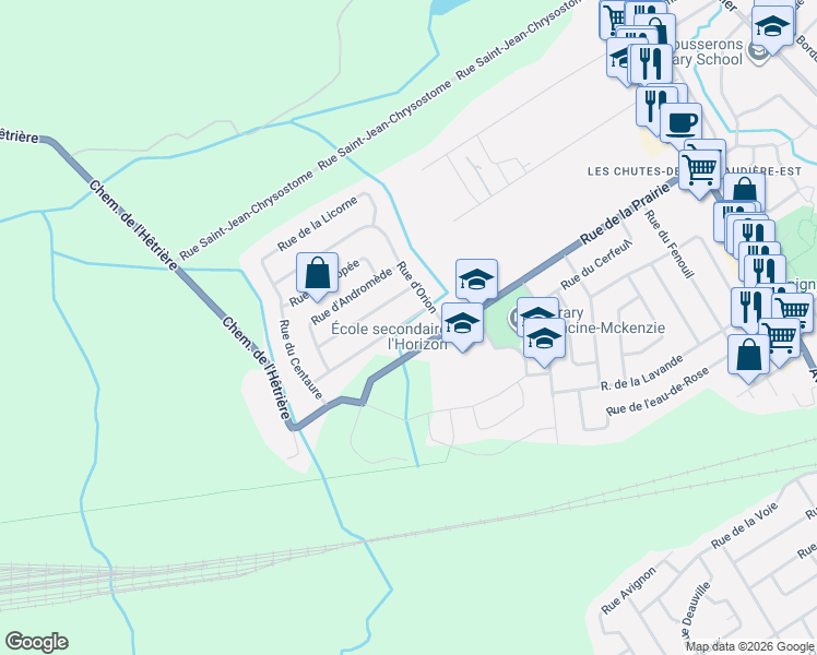 map of restaurants, bars, coffee shops, grocery stores, and more near 1108 Rue de Céphée in Lévis