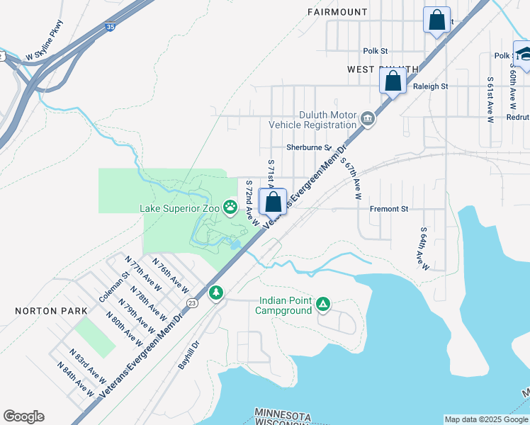 map of restaurants, bars, coffee shops, grocery stores, and more near 525 South 71st Avenue West in Duluth