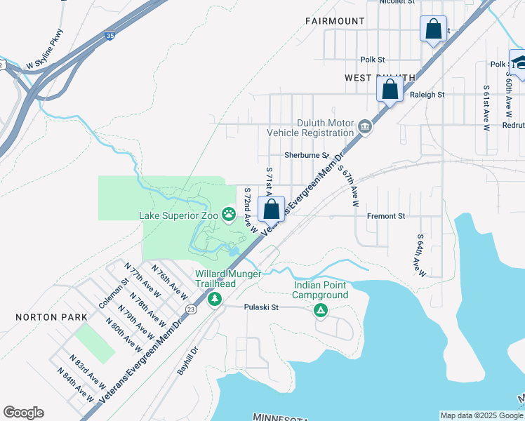 map of restaurants, bars, coffee shops, grocery stores, and more near 529 South 71st Avenue West in Duluth