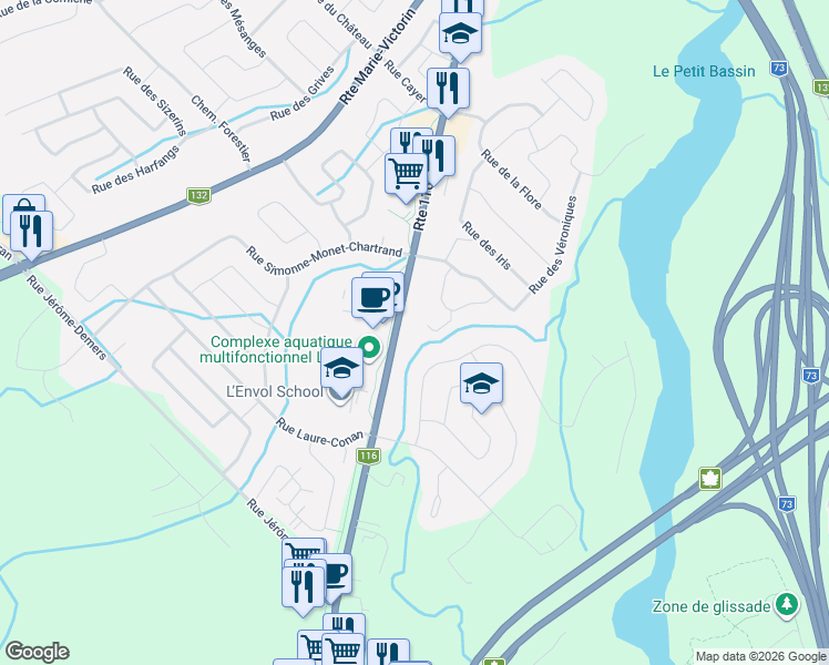 map of restaurants, bars, coffee shops, grocery stores, and more near 1010 Route des Rivières in Saint-Nicolas