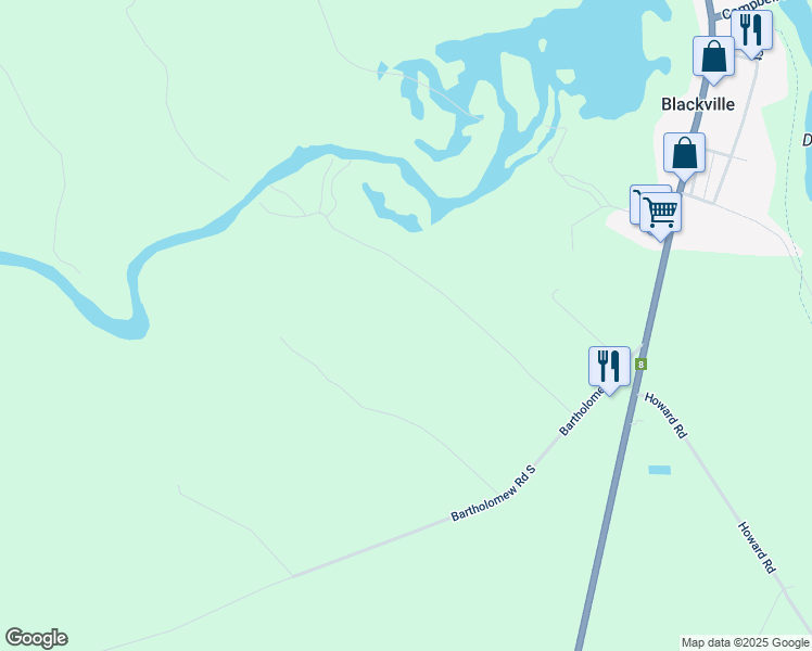 map of restaurants, bars, coffee shops, grocery stores, and more near Cedar Ridge Road in Blackville