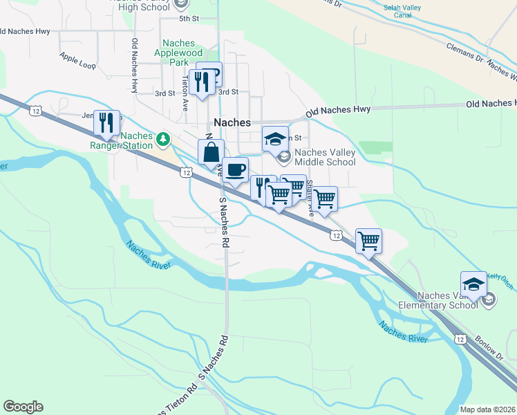 map of restaurants, bars, coffee shops, grocery stores, and more near 10000 U.S. 12 in Naches