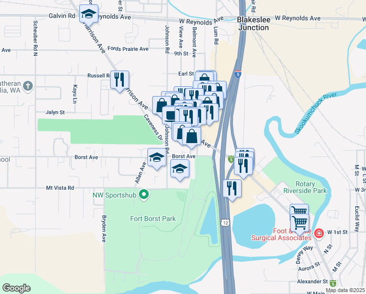 map of restaurants, bars, coffee shops, grocery stores, and more near 1125 Belmont Avenue in Centralia