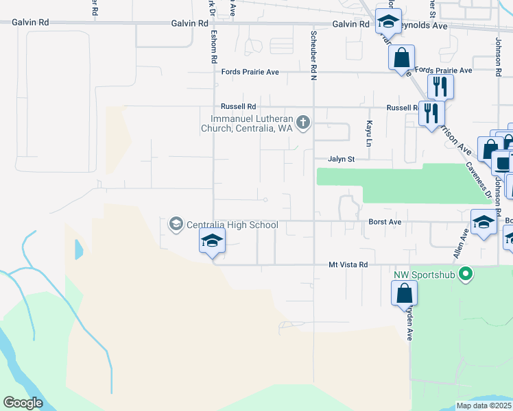 map of restaurants, bars, coffee shops, grocery stores, and more near 3294 Prill Road in Centralia