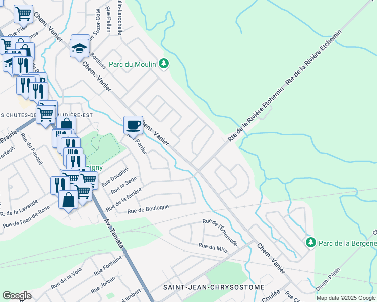 map of restaurants, bars, coffee shops, grocery stores, and more near 926 Rue des Merises in Lévis