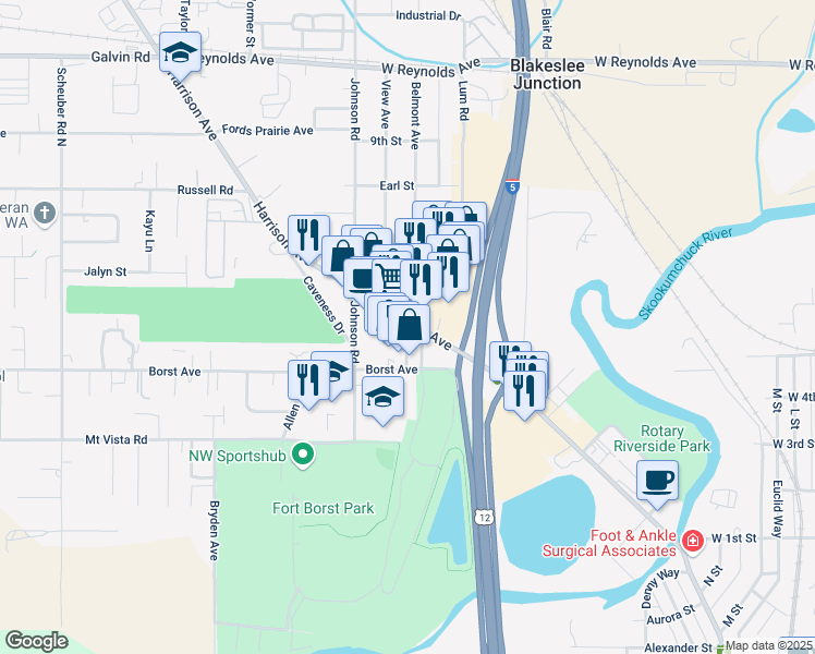 map of restaurants, bars, coffee shops, grocery stores, and more near 1125 Belmont Avenue in Centralia