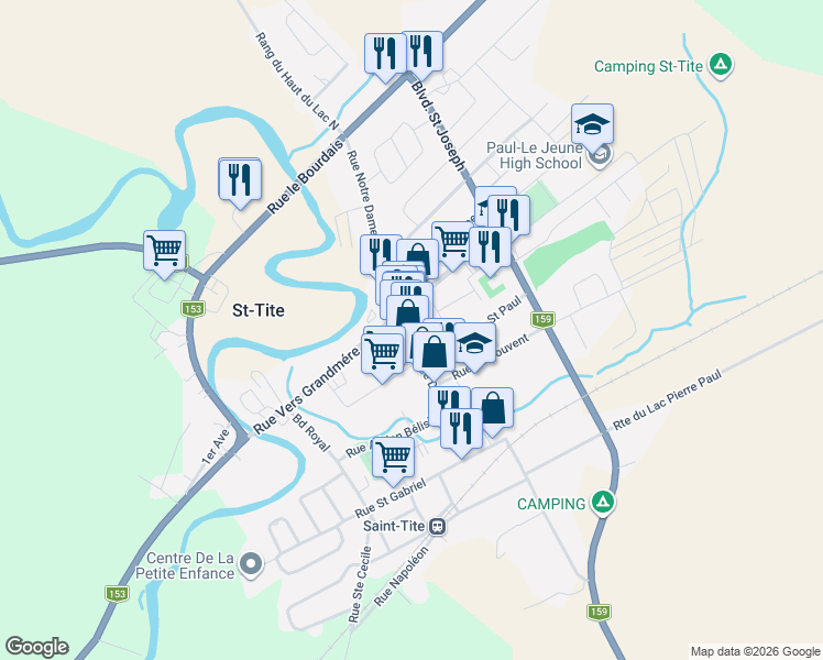 map of restaurants, bars, coffee shops, grocery stores, and more near 453 Rue Notre Dame in Saint-Tite