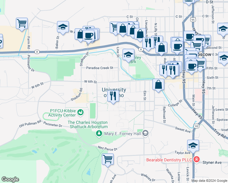 map of restaurants, bars, coffee shops, grocery stores, and more near 875 Perimeter Drive in Moscow