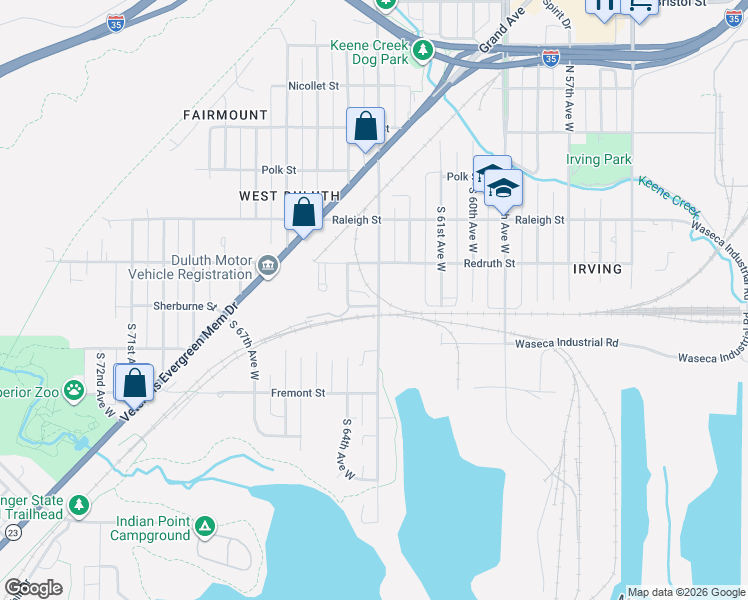 map of restaurants, bars, coffee shops, grocery stores, and more near 314 South 64th Avenue West in Duluth