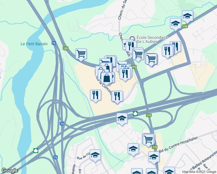 map of restaurants, bars, coffee shops, grocery stores, and more near 18 Rue des Promenades in Lévis