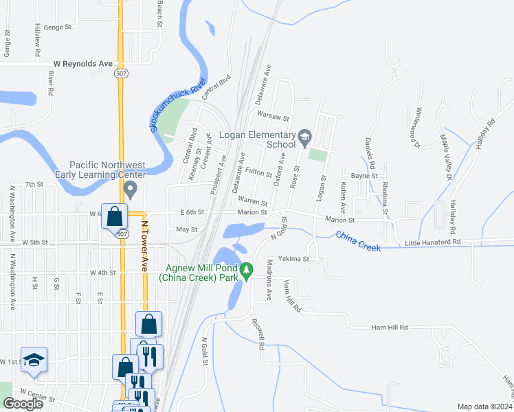 map of restaurants, bars, coffee shops, grocery stores, and more near 1208 Windsor Avenue in Centralia