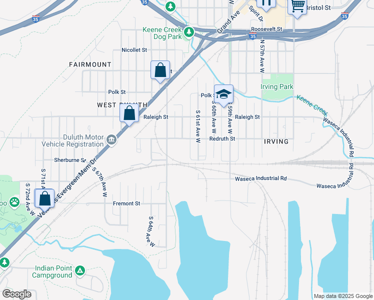 map of restaurants, bars, coffee shops, grocery stores, and more near 313 South 61st Avenue West in Duluth