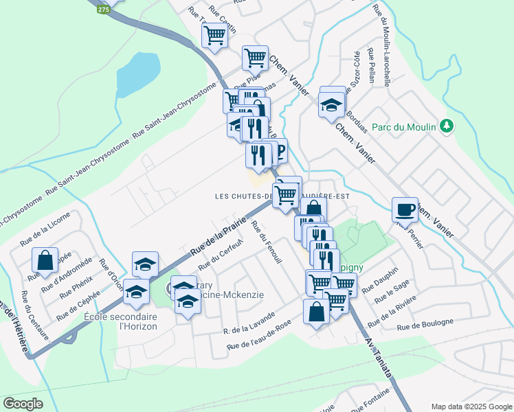 map of restaurants, bars, coffee shops, grocery stores, and more near 1017 Rue de la Prairie in Lévis