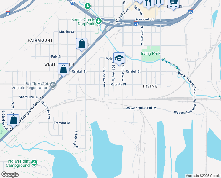 map of restaurants, bars, coffee shops, grocery stores, and more near 311 South 60th Avenue West in Duluth