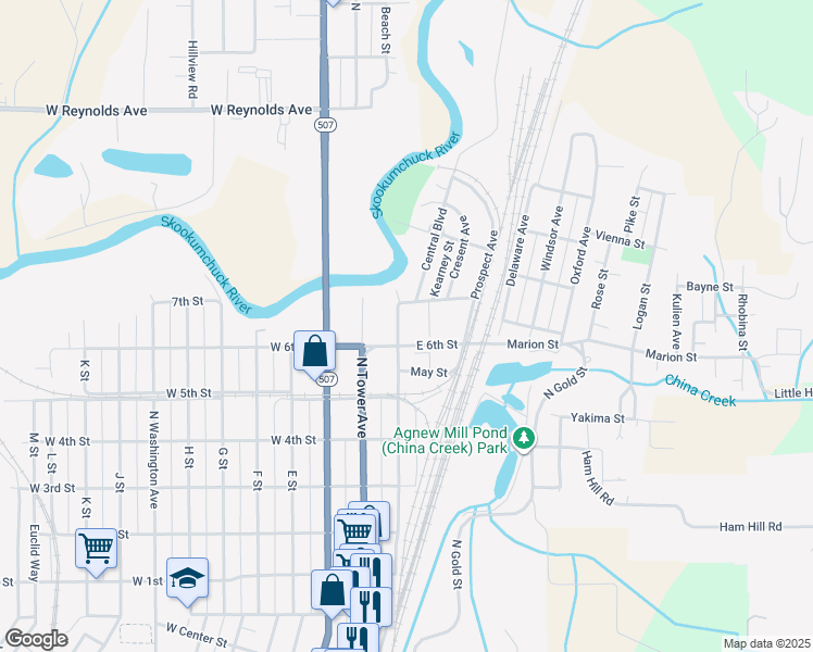 map of restaurants, bars, coffee shops, grocery stores, and more near 1212 B Street in Centralia