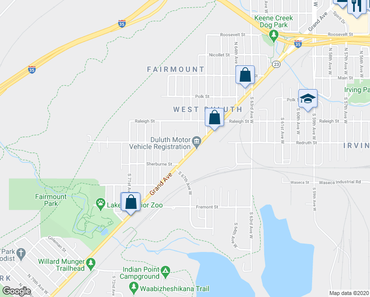map of restaurants, bars, coffee shops, grocery stores, and more near 311 South 67th Avenue West in Duluth