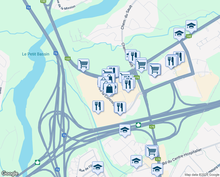 map of restaurants, bars, coffee shops, grocery stores, and more near 18 Rue des Promenades in Lévis