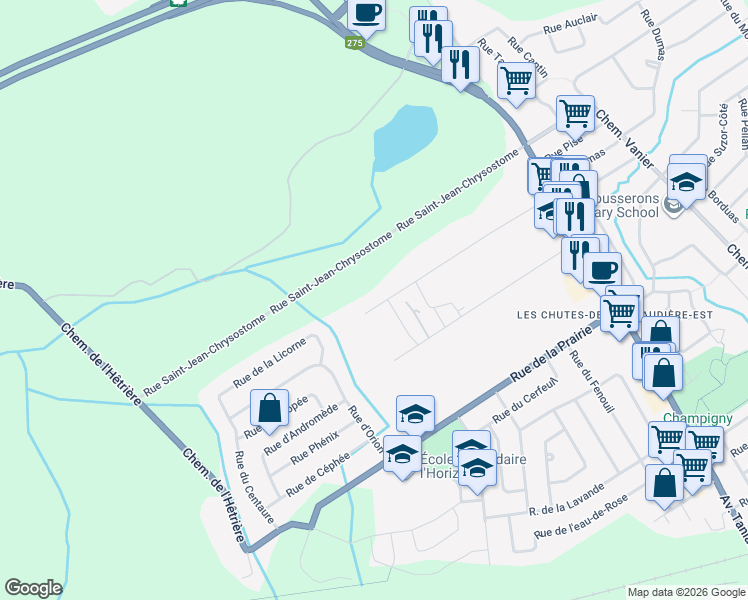 map of restaurants, bars, coffee shops, grocery stores, and more near 1043 Rue Renault in Lévis
