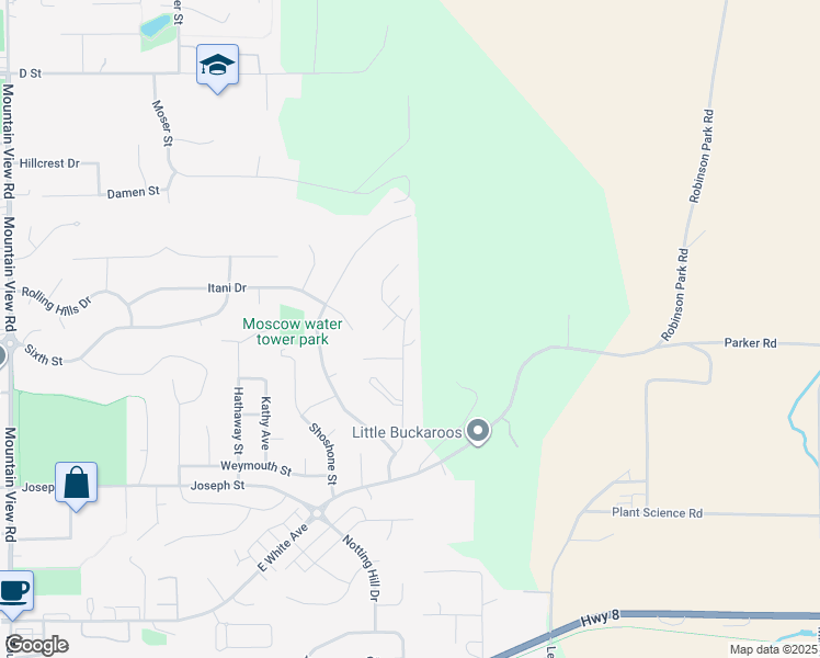 map of restaurants, bars, coffee shops, grocery stores, and more near 418 Hoeger Court in Moscow