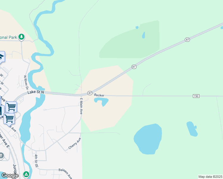 map of restaurants, bars, coffee shops, grocery stores, and more near 34205 Highway 87 in Frazee