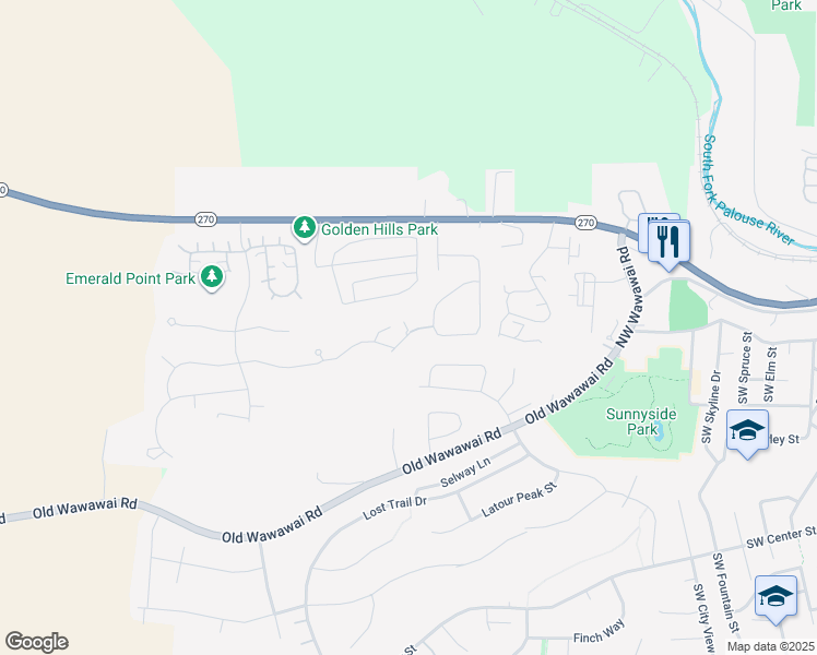 map of restaurants, bars, coffee shops, grocery stores, and more near 113 Verona Drive in Pullman