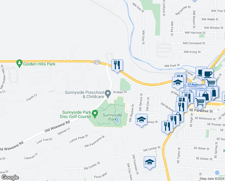 map of restaurants, bars, coffee shops, grocery stores, and more near 172 Northwest Wawawai Road in Pullman