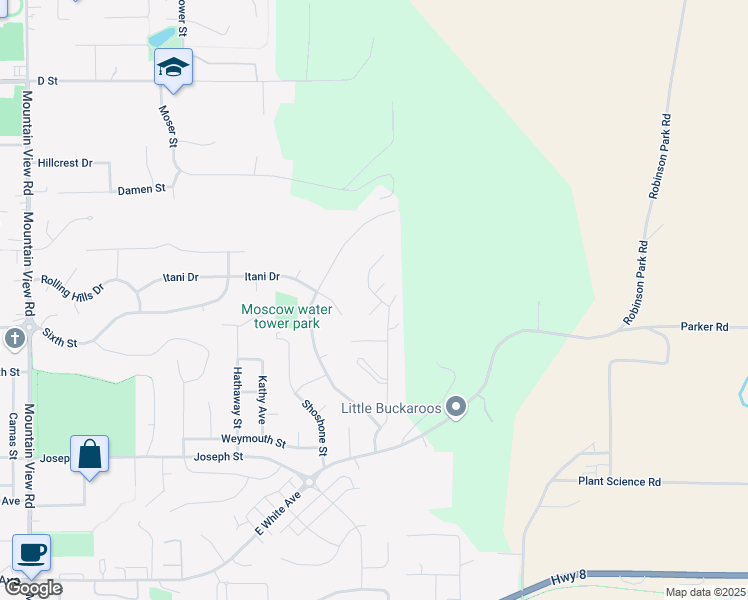map of restaurants, bars, coffee shops, grocery stores, and more near 503 Jerstad Court in Moscow