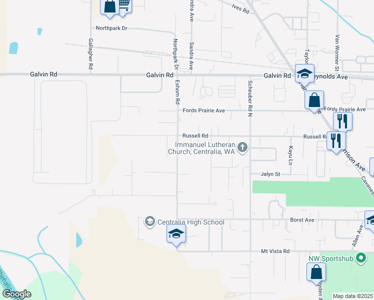 map of restaurants, bars, coffee shops, grocery stores, and more near 1306 Greenwood Lane in Centralia