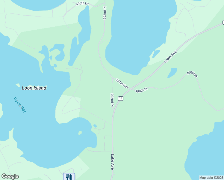 map of restaurants, bars, coffee shops, grocery stores, and more near 49463 202nd Place in McGregor