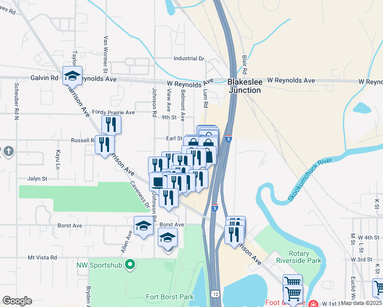 map of restaurants, bars, coffee shops, grocery stores, and more near 222 Belmont Avenue in Centralia